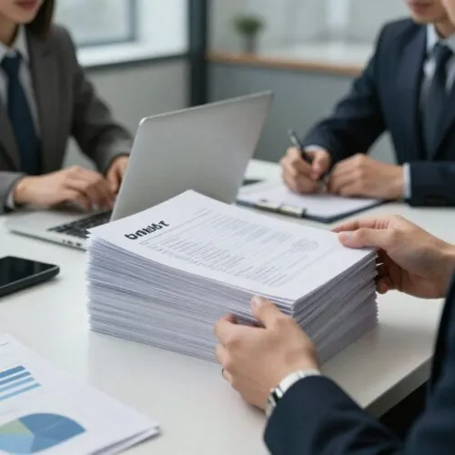 Stoh dokumentů představujících pohledávky při obchodním jednání